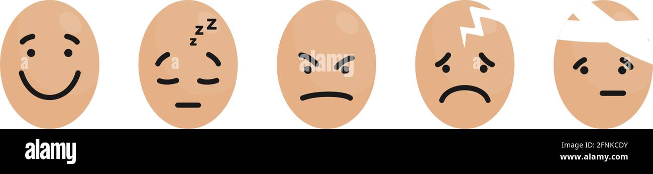 Concetto di salute mentale di facce di uovo che ritraggono stati psicologici o. emozioni come insieme di icone vettoriali Illustrazione Vettoriale