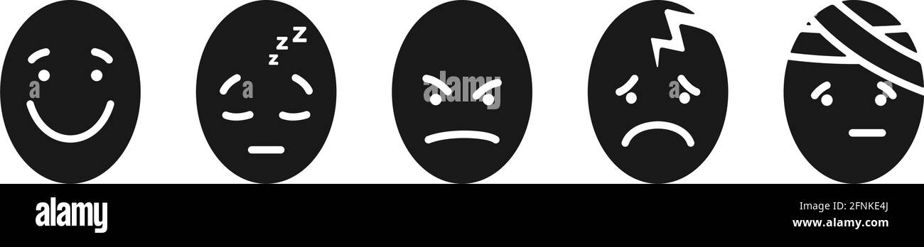 Concetto di salute mentale di facce di uovo che ritraggono stati psicologici o. emozioni come insieme di icone vettoriali Illustrazione Vettoriale