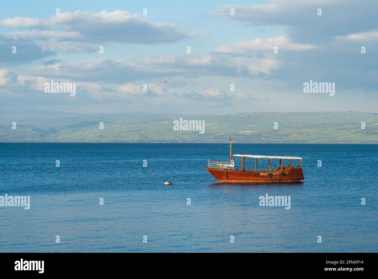 Barca sul mare della galilea, Lago di Tiberiade, Kinneret, in israele Foto Stock