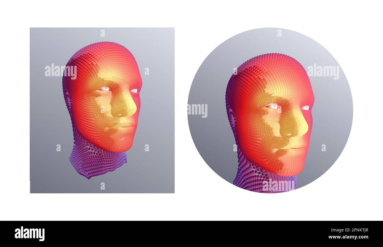 Concetto di intelligenza artificiale. Riconoscimento facciale. Capo umano digitale astratto. Sfondo futuristico. Illustrazione vettoriale per la pubblicità, il marketing Illustrazione Vettoriale