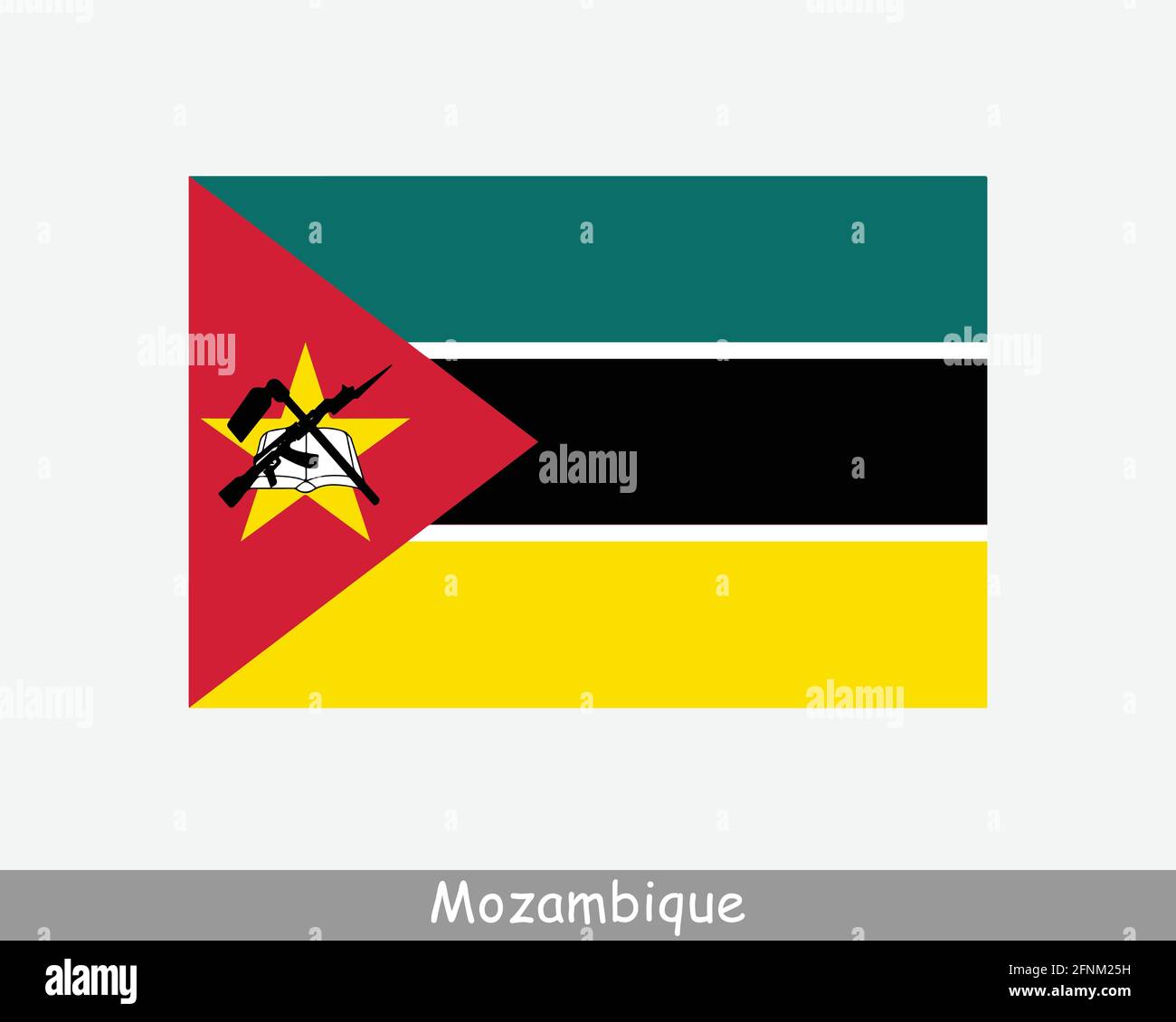 Bandiera nazionale del Mozambico. Bandiera del paese mozambicano. Bandiera dettagliata della Repubblica del Mozambico. File di taglio dell'illustrazione del vettore EPS Illustrazione Vettoriale