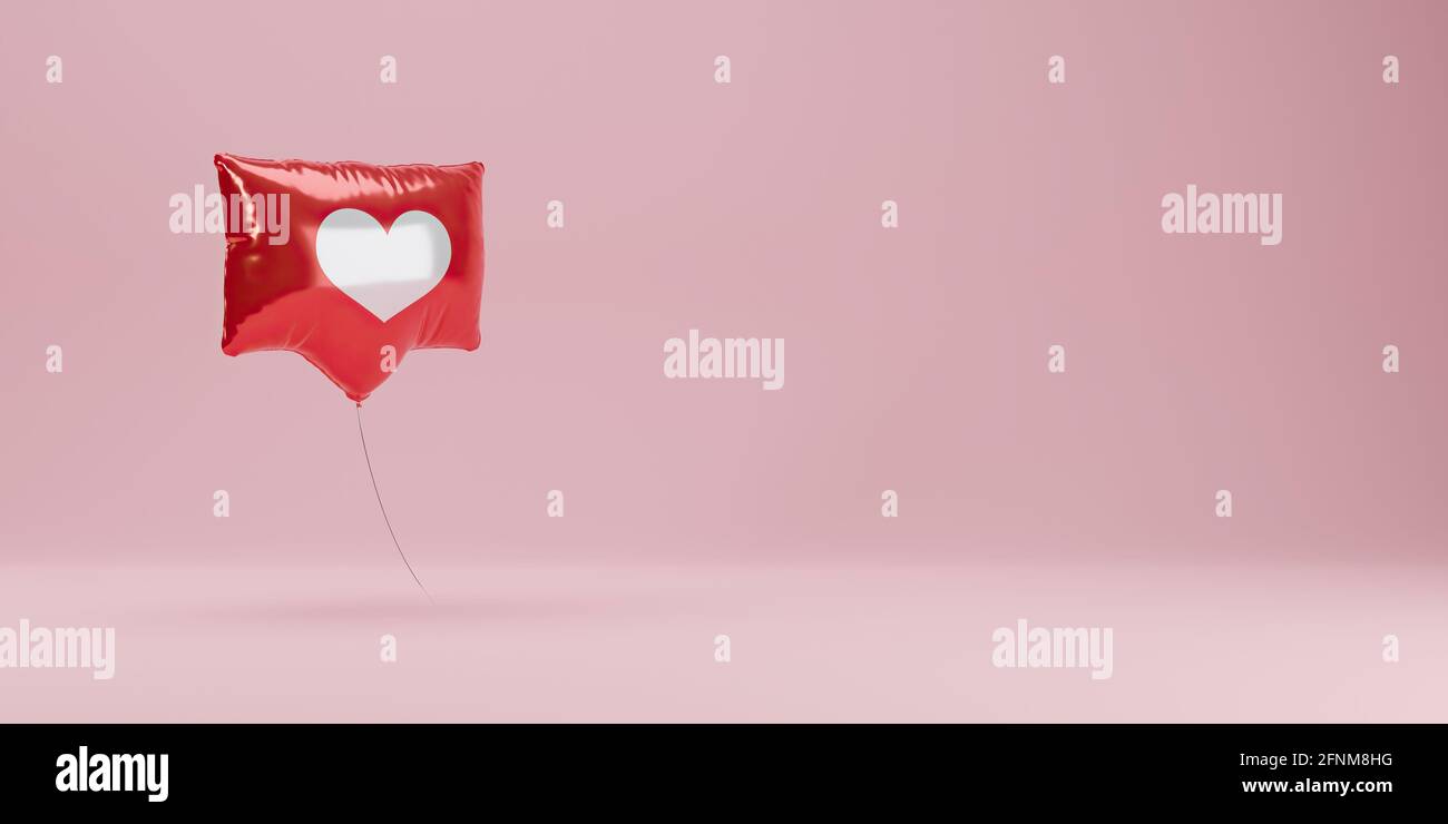 banner con palloncino di notifica rosso su sfondo pastello. rendering 3d Foto Stock