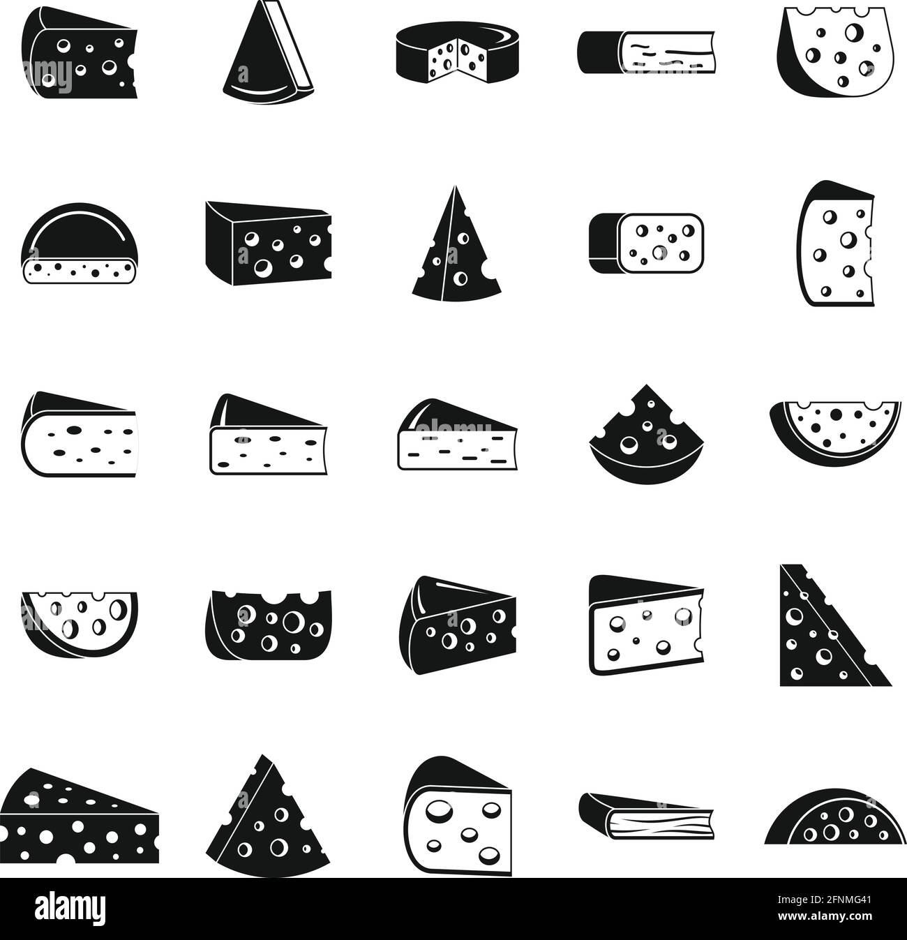 Set di icone di cibo al formaggio, stile semplice Illustrazione Vettoriale