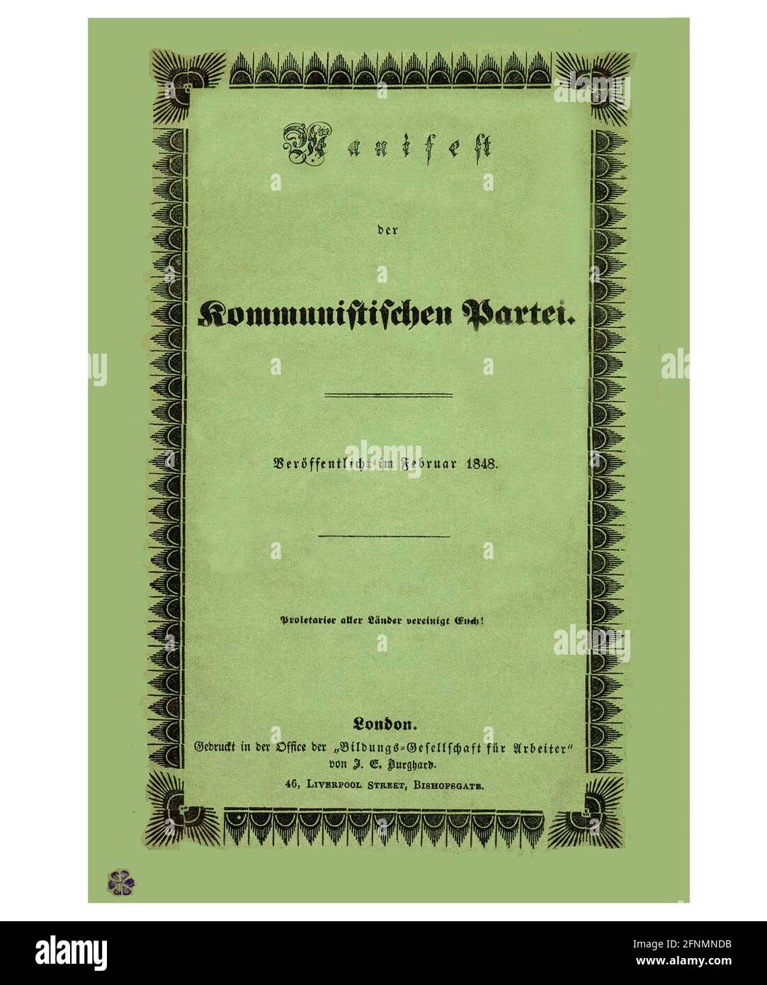Manifesto comunista Pamphlet copertina pubblicato Londra 1848 testo in tedesco Aggiornato Foto Stock