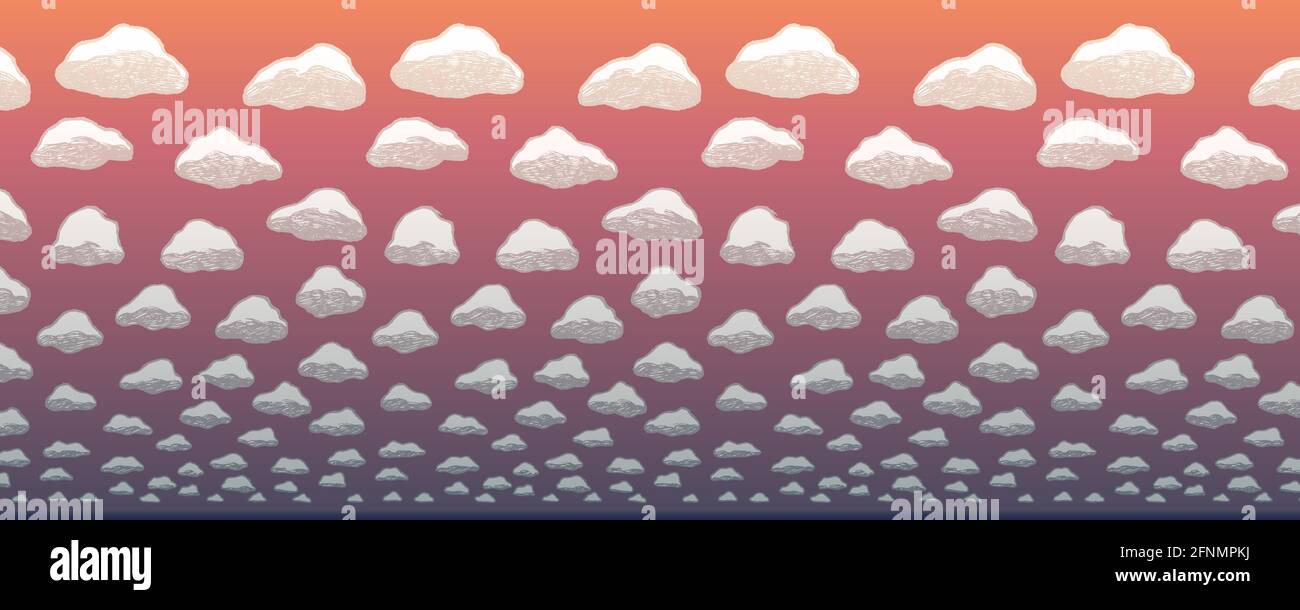 Cielo di sera pieno di nuvole fluide bianche che si riducono a. l'orizzonte - ripetizione orizzontale senza giunture Illustrazione Vettoriale