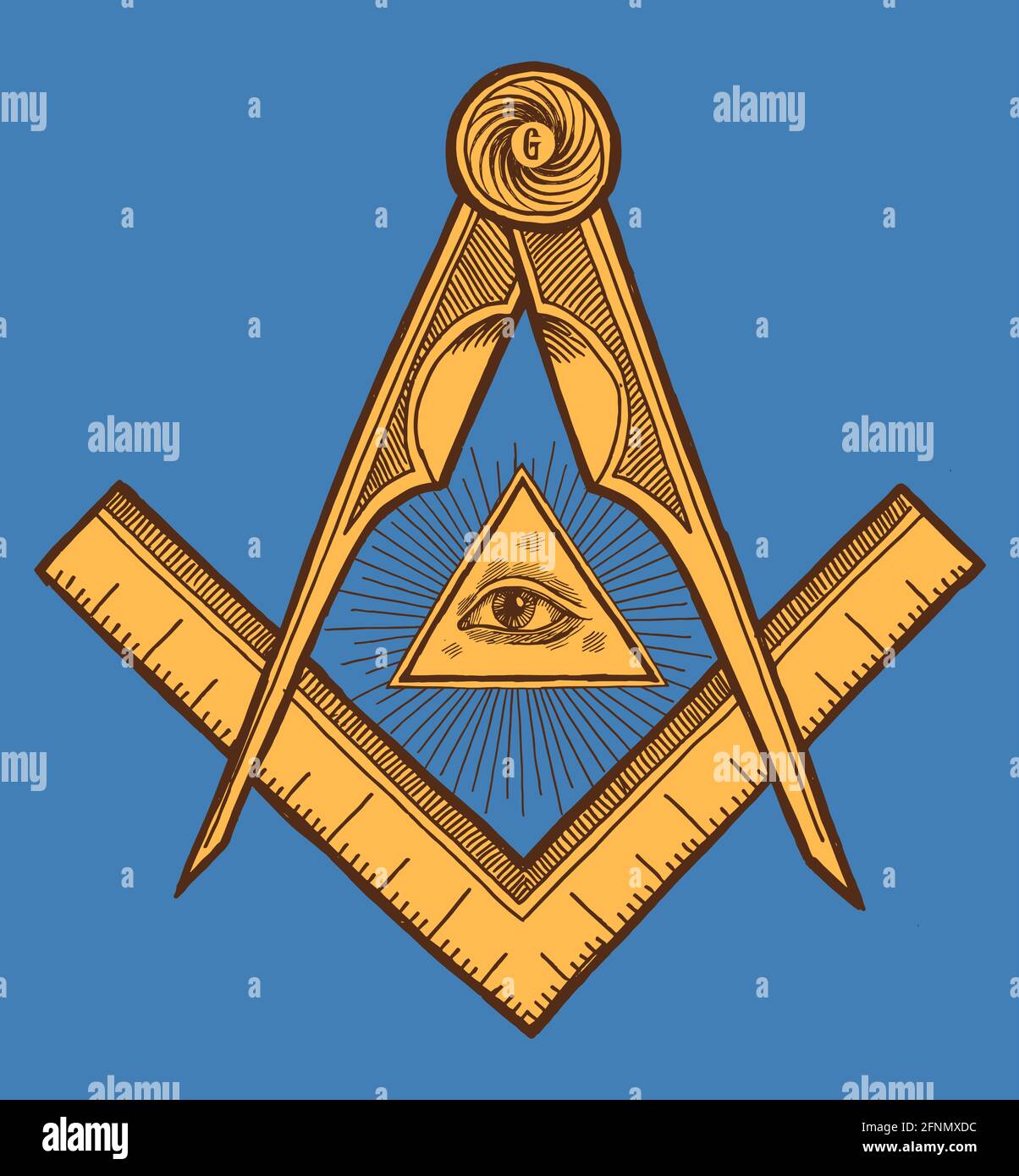 Simbolo di Freemason - Piazza e Compass. Illustrazione vettoriale di stampa occulta vintage. Illustrazione Vettoriale