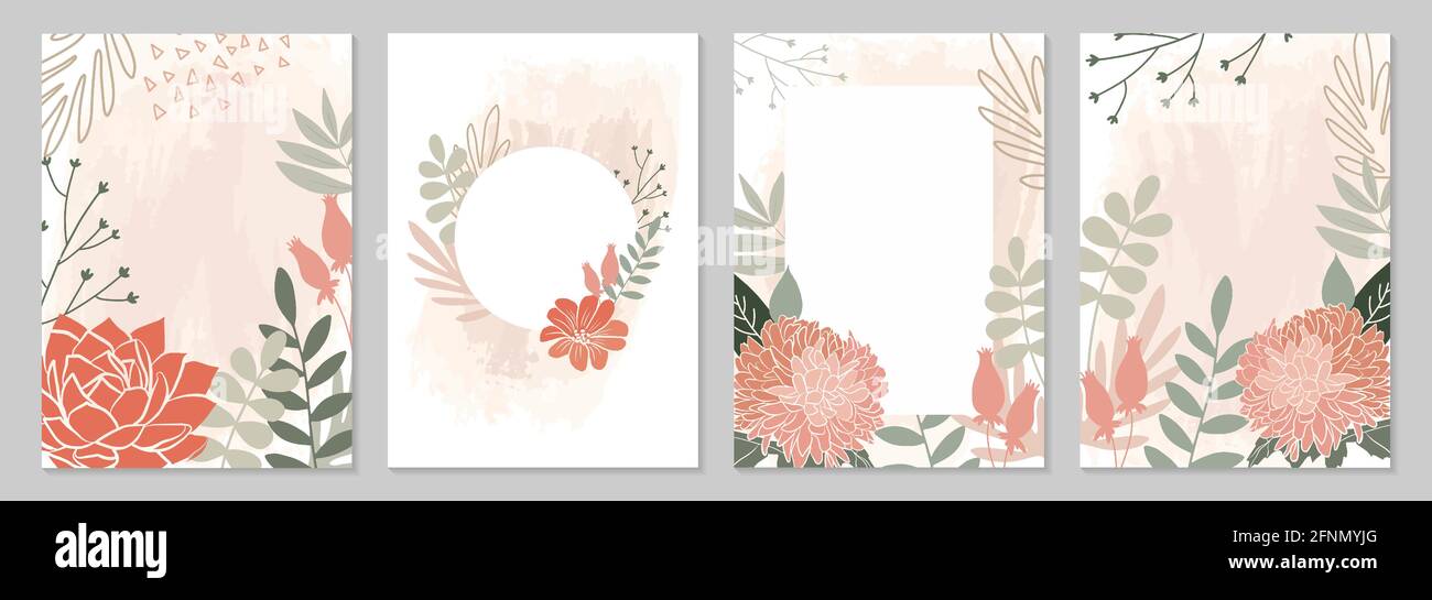 Un set moderno universale di modelli d'arte. Adatto per biglietti d'auguri, biglietti per le vacanze, biglietti aziendali e inviti. Disegno astratto. Illustratio vettoriale Illustrazione Vettoriale