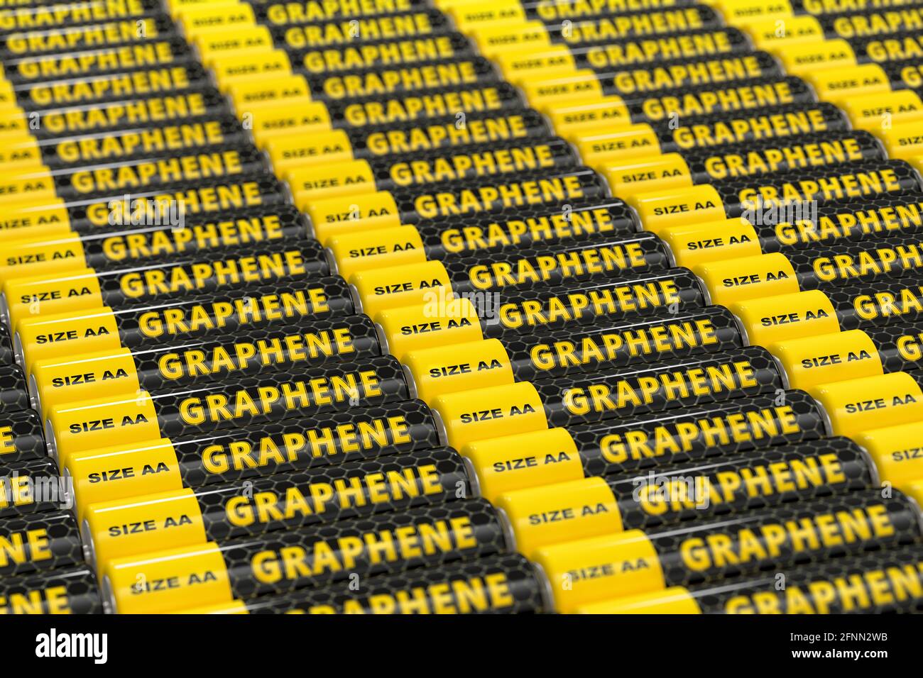 File di batterie generiche in grafene. Rendering 3D Foto Stock
