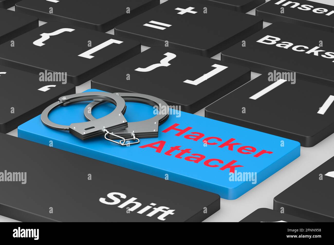 Attacco hacker. Bracciale sulla tastiera. Illustrazione 3D Foto Stock