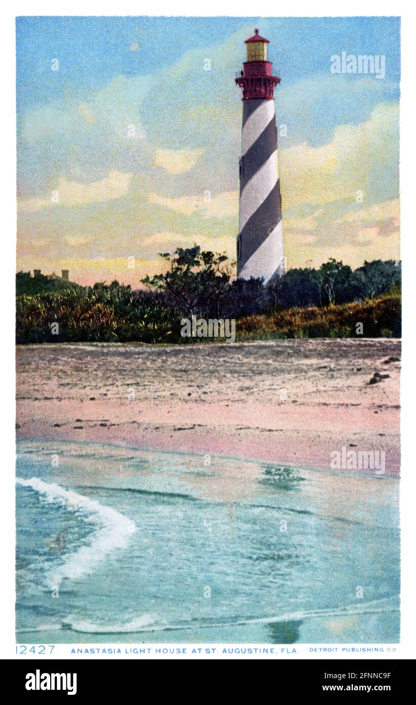 Florida cartolina della casa di luce di Anastasia a St. Augustine. Artista sconosciuto. Anno sconosciuto (circa 1890 s). Pubblicato negli Stati Uniti. Foto Stock