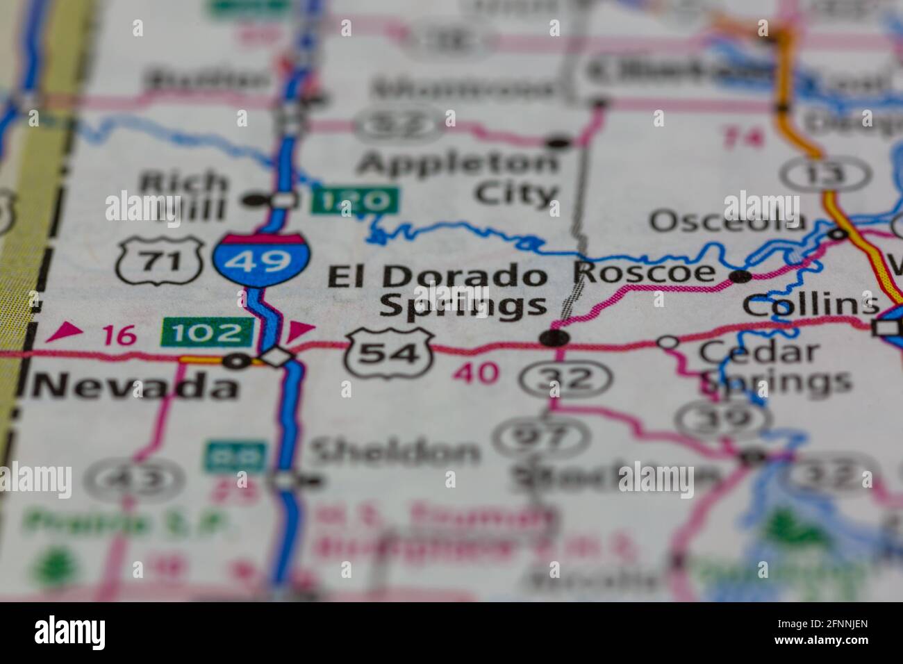 El Dorado Springs Missouri USA mostrato su una mappa geografica o mappa stradale Foto Stock