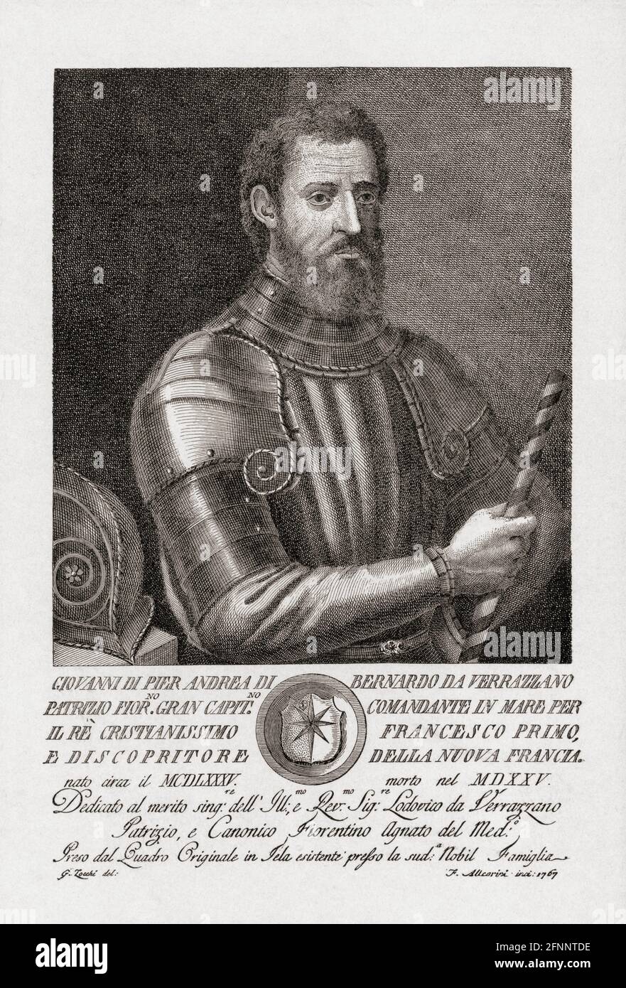 Giovanni da Verrazzano o Verrazano, 1485–1528. esploratore fiorentino del Nord America. Dopo un'incisione della metà del XVIII secolo, Foto Stock