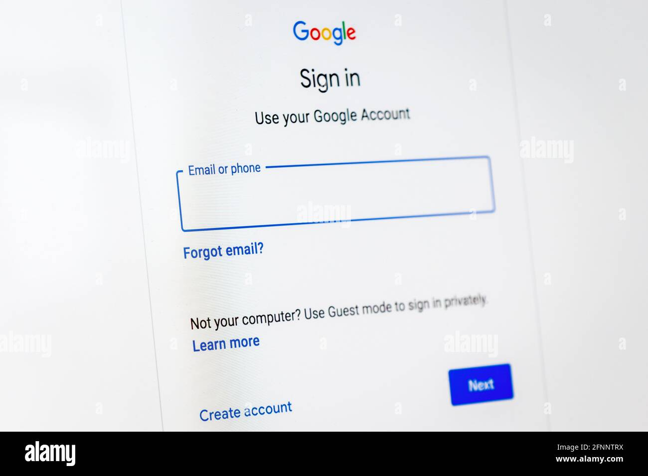Schermata della pagina di accesso di Google su un computer desktop Foto Stock