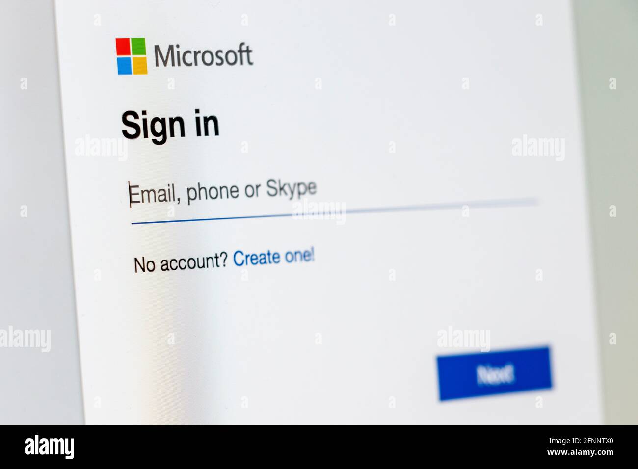 Schermata della pagina di accesso Microsoft su un computer desktop Foto Stock