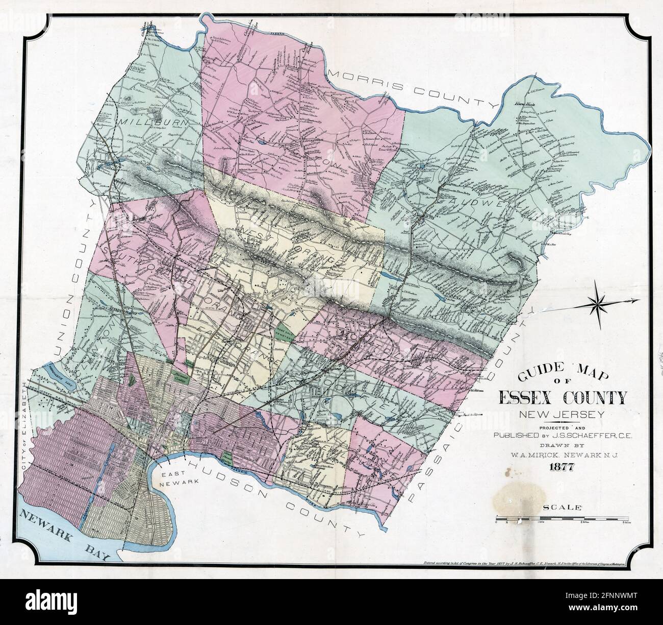 Mappa della contea di Essex, New Jersey, 1877 Foto Stock