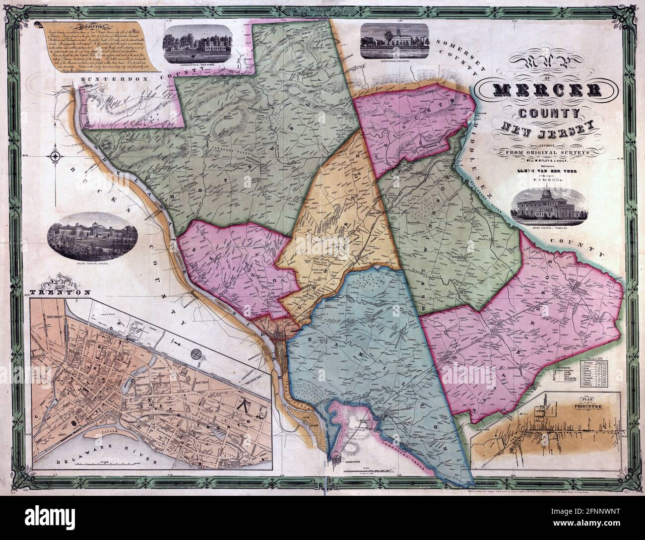 Mappa di Mercer County, New Jersey, circa 1849 Foto Stock