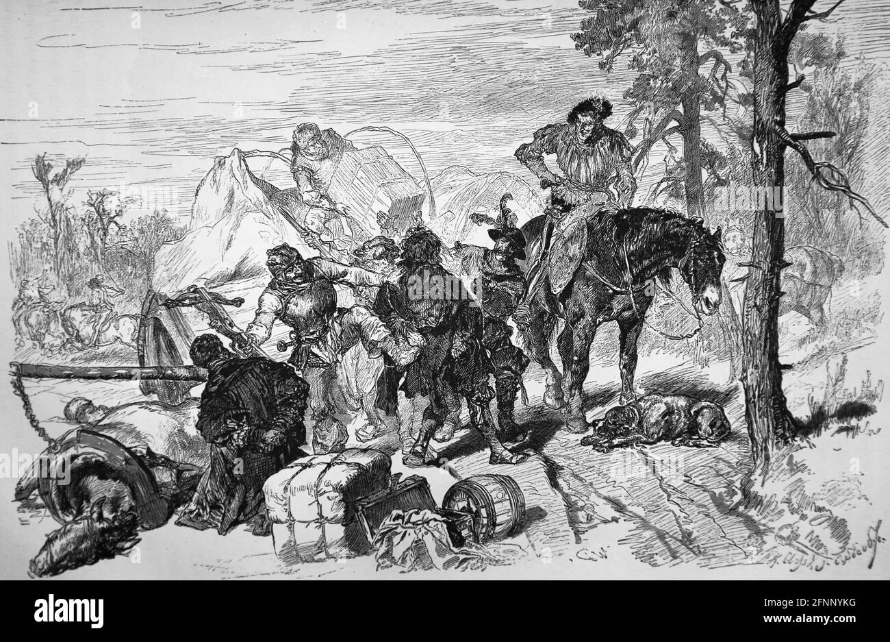 Europa. 17 ° secolo. Highwaymen. Germania, 1882. Incisione. Foto Stock