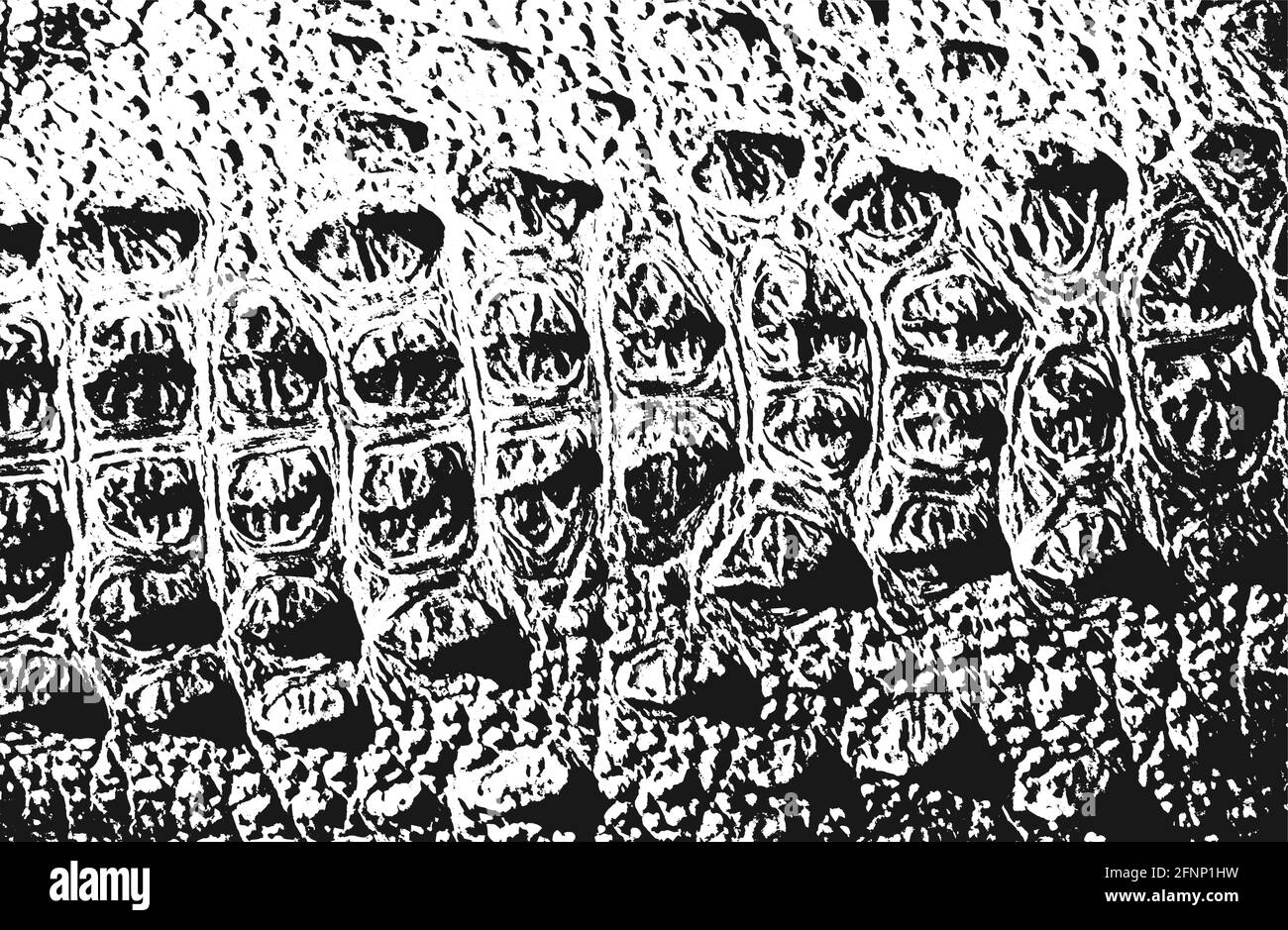 Trama di sovrapposizione in pelle di coccodrillo o serpente, sfondo grunge. Illustrazione vettoriale astratta a mezzitoni Illustrazione Vettoriale