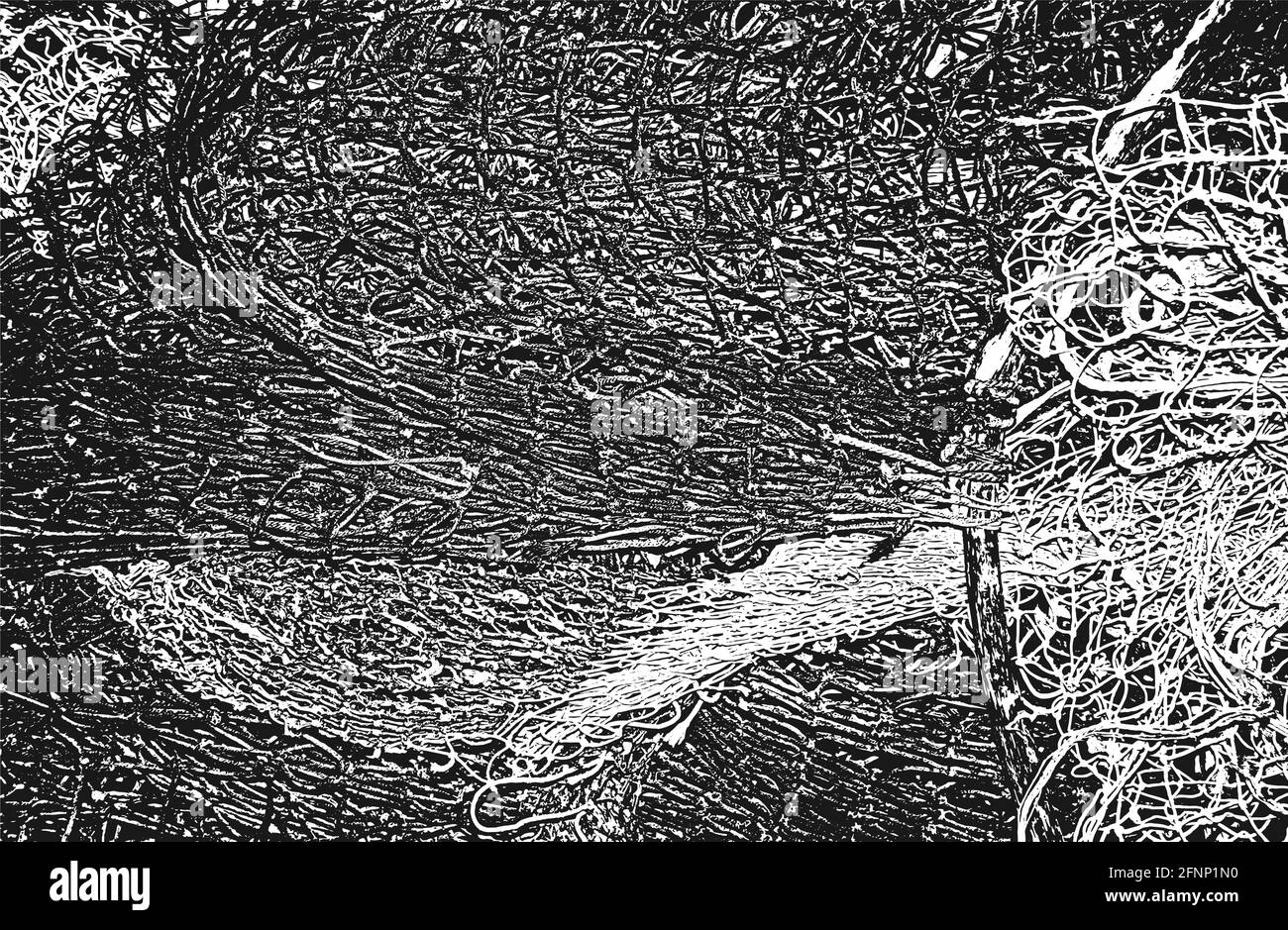 Trama stressata di corda intrecciata, rete da pesca, rete tessile. Sfondo grunge. Illustrazione vettoriale astratta di mezzitoni Illustrazione Vettoriale