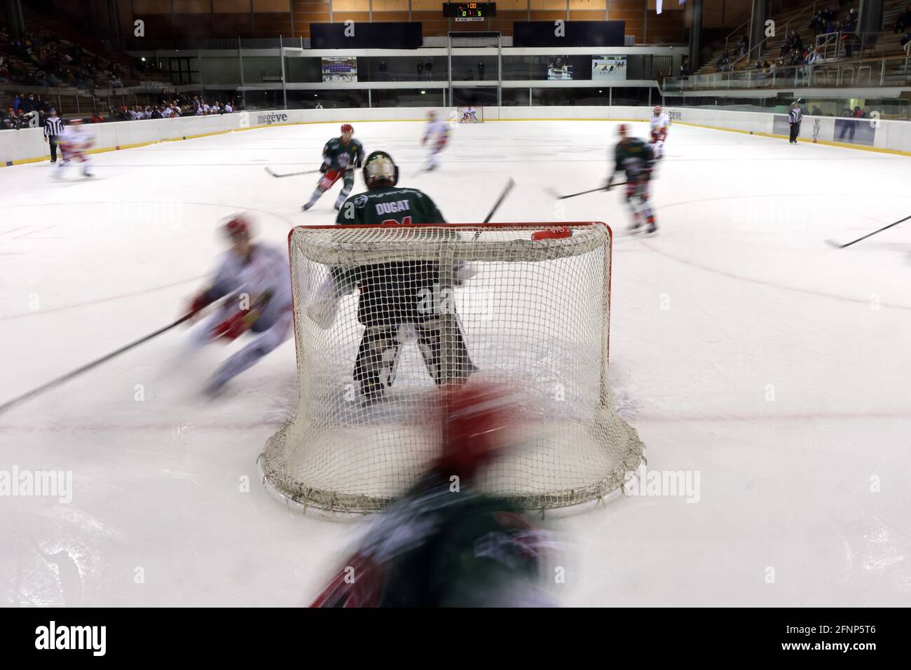 Partita di hockey su ghiaccio. Squadra di hockey. HC Mont-Blanc. Francia. Foto Stock