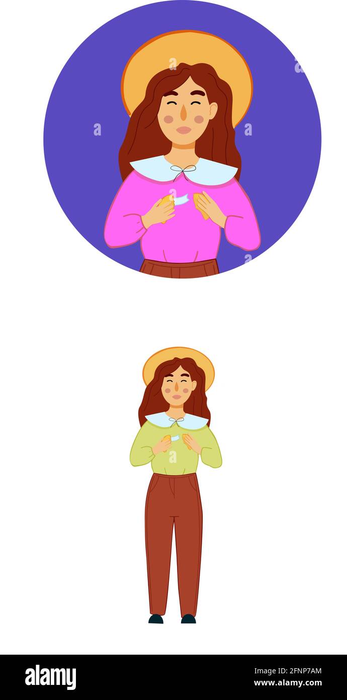 La giovane donna apre i biscotti di fortuna con la previsione Illustrazione Vettoriale