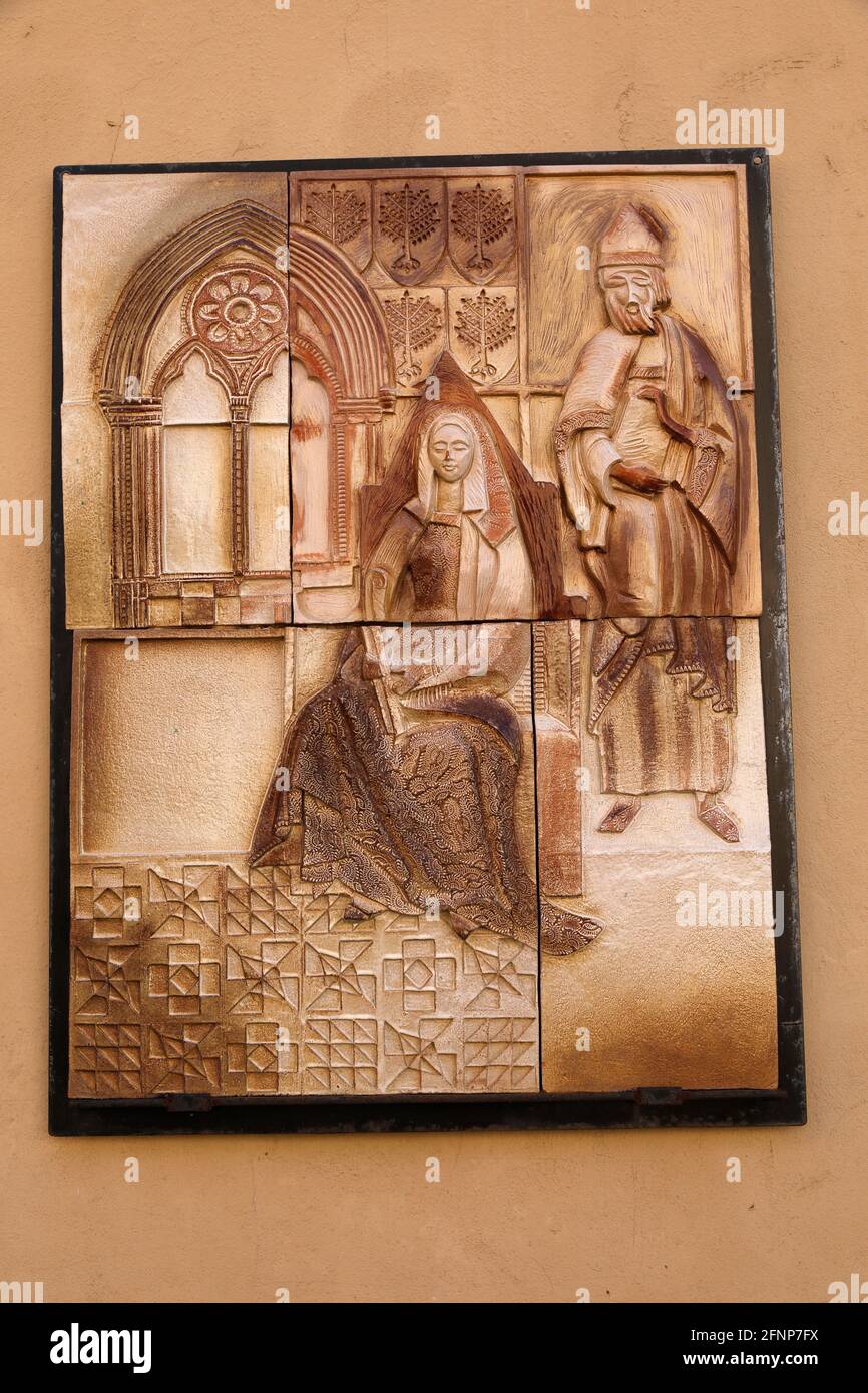 Mosaico raffigurante la storia locale a Oristano, Sardegna, Italia Foto Stock