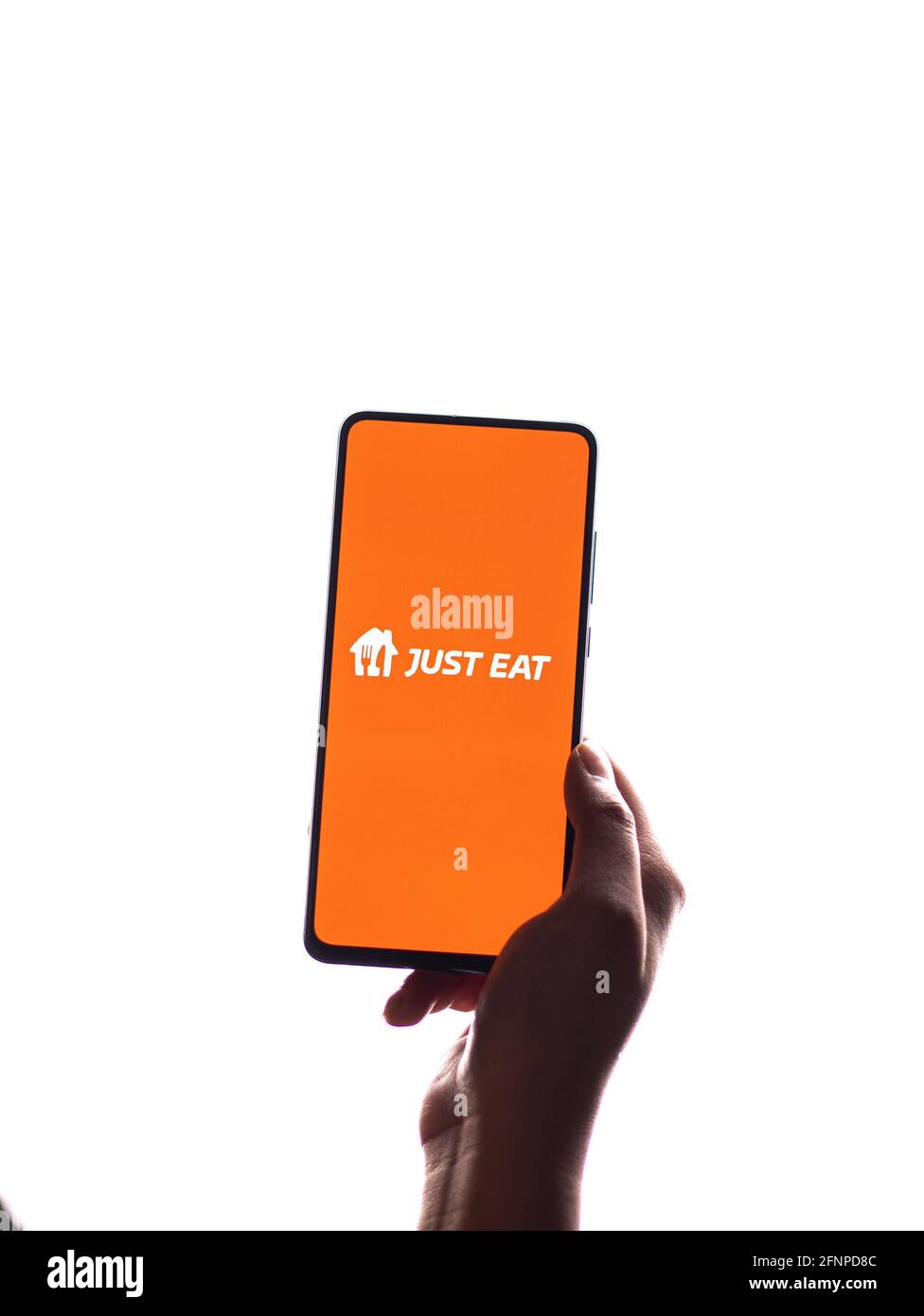 Assam, india - 18 maggio 2021 : Just eat logo on phone screen stock image. Foto Stock