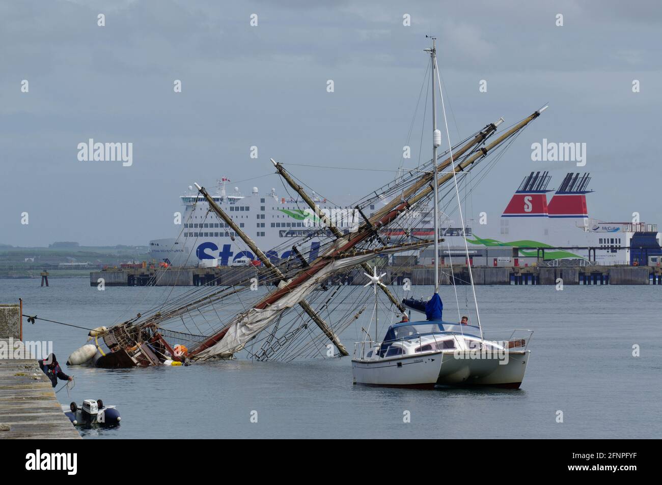 Zebù, Tall Ship corrono intorno al porto di Holyhead Foto Stock