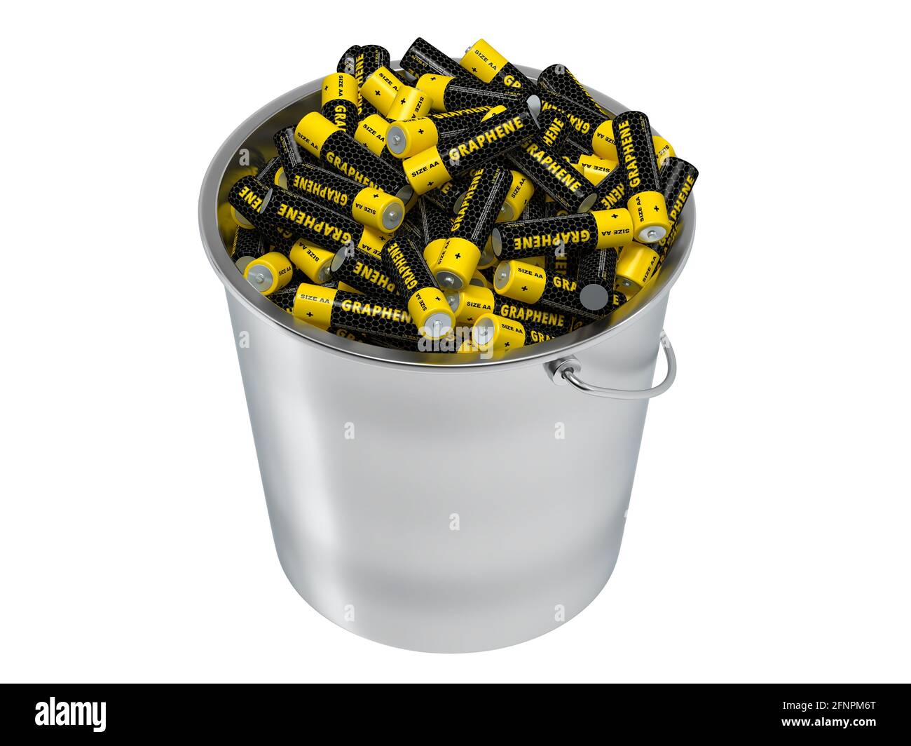 Batterie generiche in grafene in un secchio - isolate su bianco - rendering 3D Foto Stock