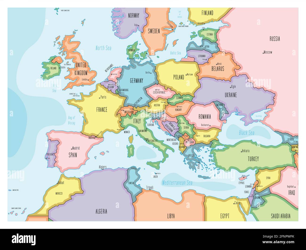 Mappa dell'Europa continentale - stile cartoon disegnato a mano Illustrazione Vettoriale