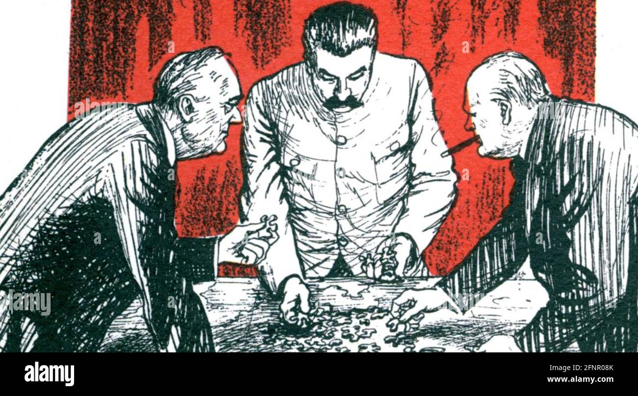 IL cartone EUROPEO A Punch di E.H. Shepard mostra da sinistra Roosevelt, Stalin e Churchill alla Conferenza di Yalta nel febbraio 1945 Foto Stock