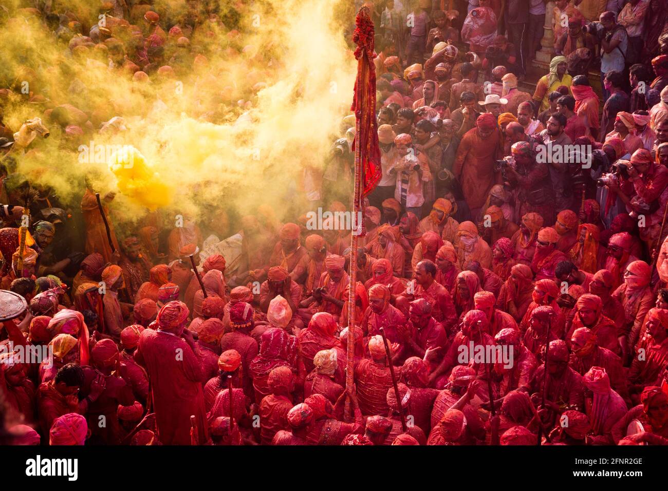 Lathmar Holi Barsana Nandgaon Vrindavan Festival dei colori in tutta l'India Foto Stock