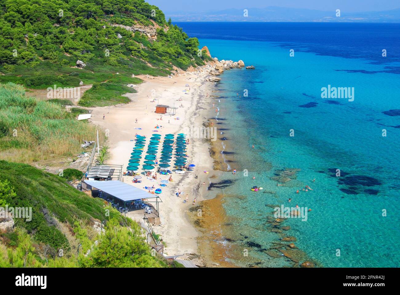 Armenistis Beach, Afytos, penisola Kassandra, Calcidica, Macedonia centrale, Grecia Foto Stock