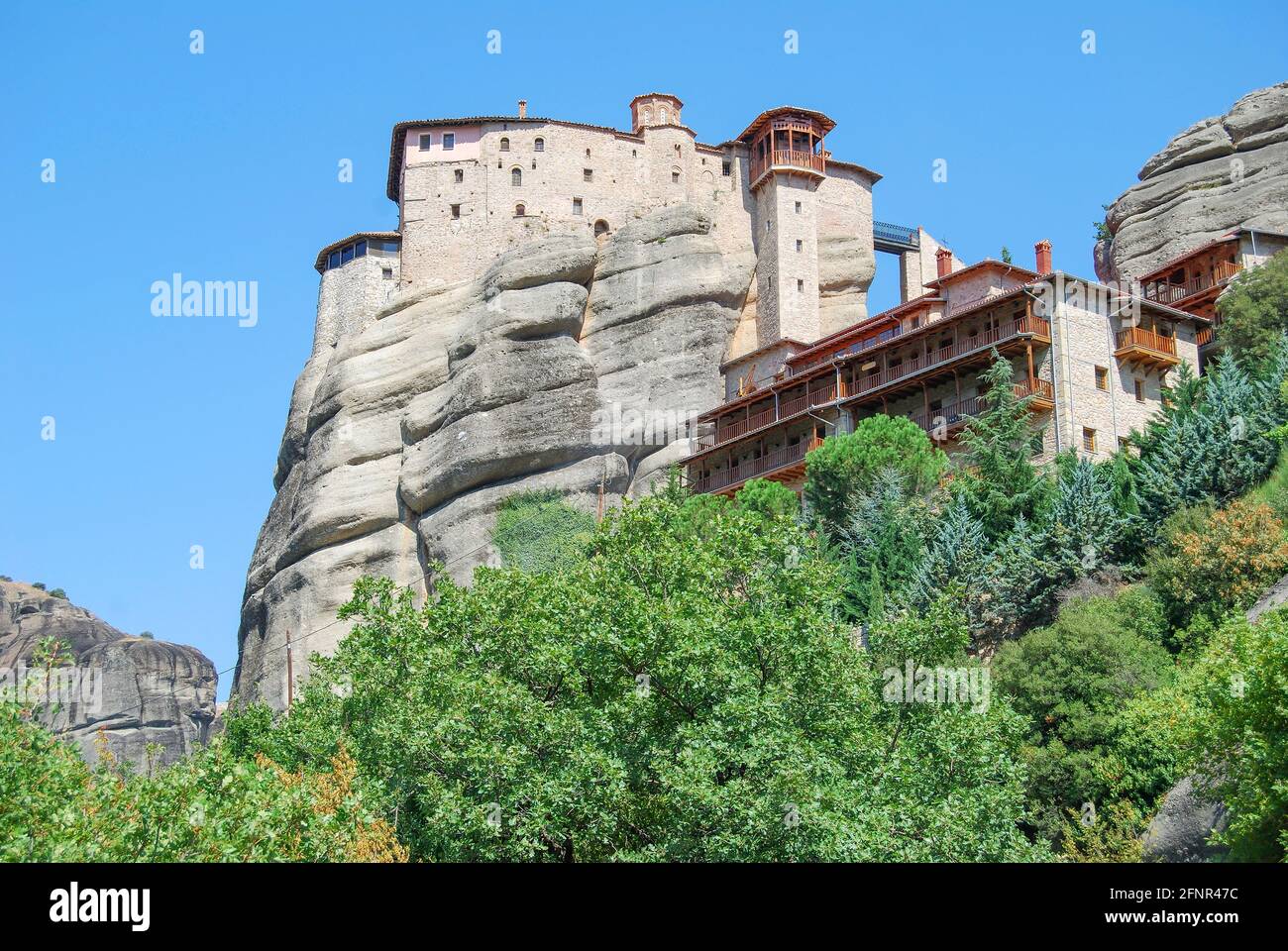 Monastero Roussanou, Meteora, Kalampaka, Trikala, Tessaglia, Grecia Foto Stock