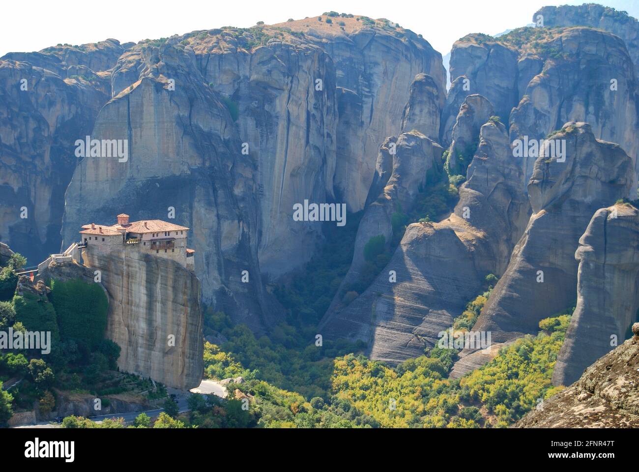 Monastero Roussanou, Meteora, Kalampaka, Trikala, Tessaglia, Grecia Foto Stock