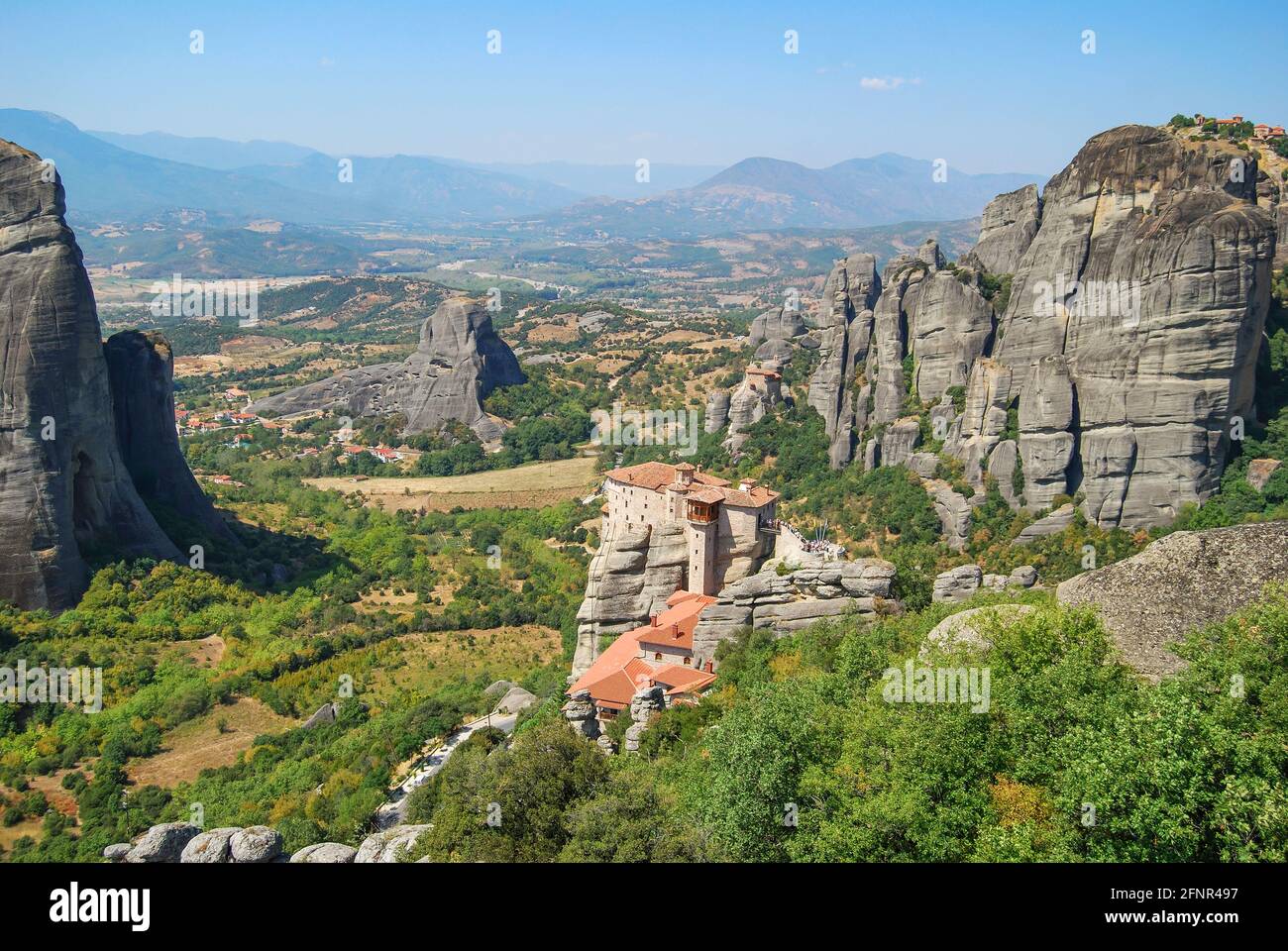 Monastero Roussanou, Meteora, Kalampaka, Trikala, Tessaglia, Grecia Foto Stock