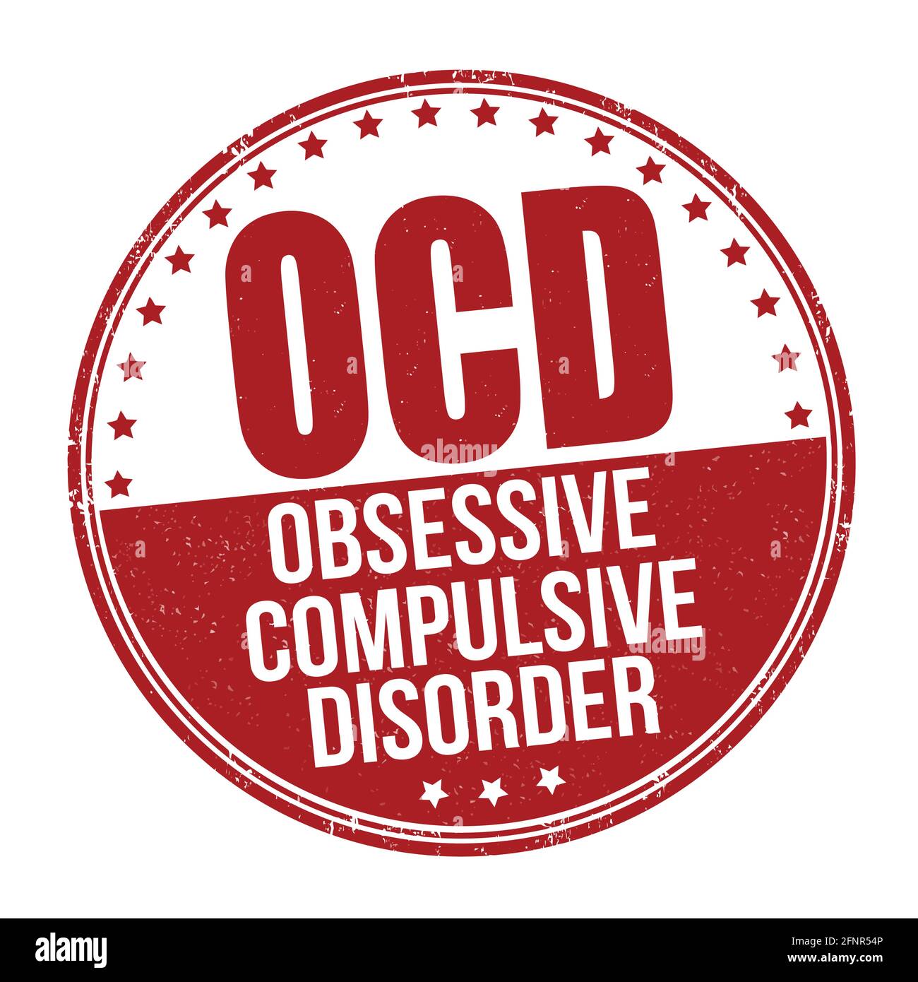 OCD ( Oossessive Compulsive Disorder ) grunge francobollo di gomma su sfondo bianco, illustrazione vettoriale Illustrazione Vettoriale