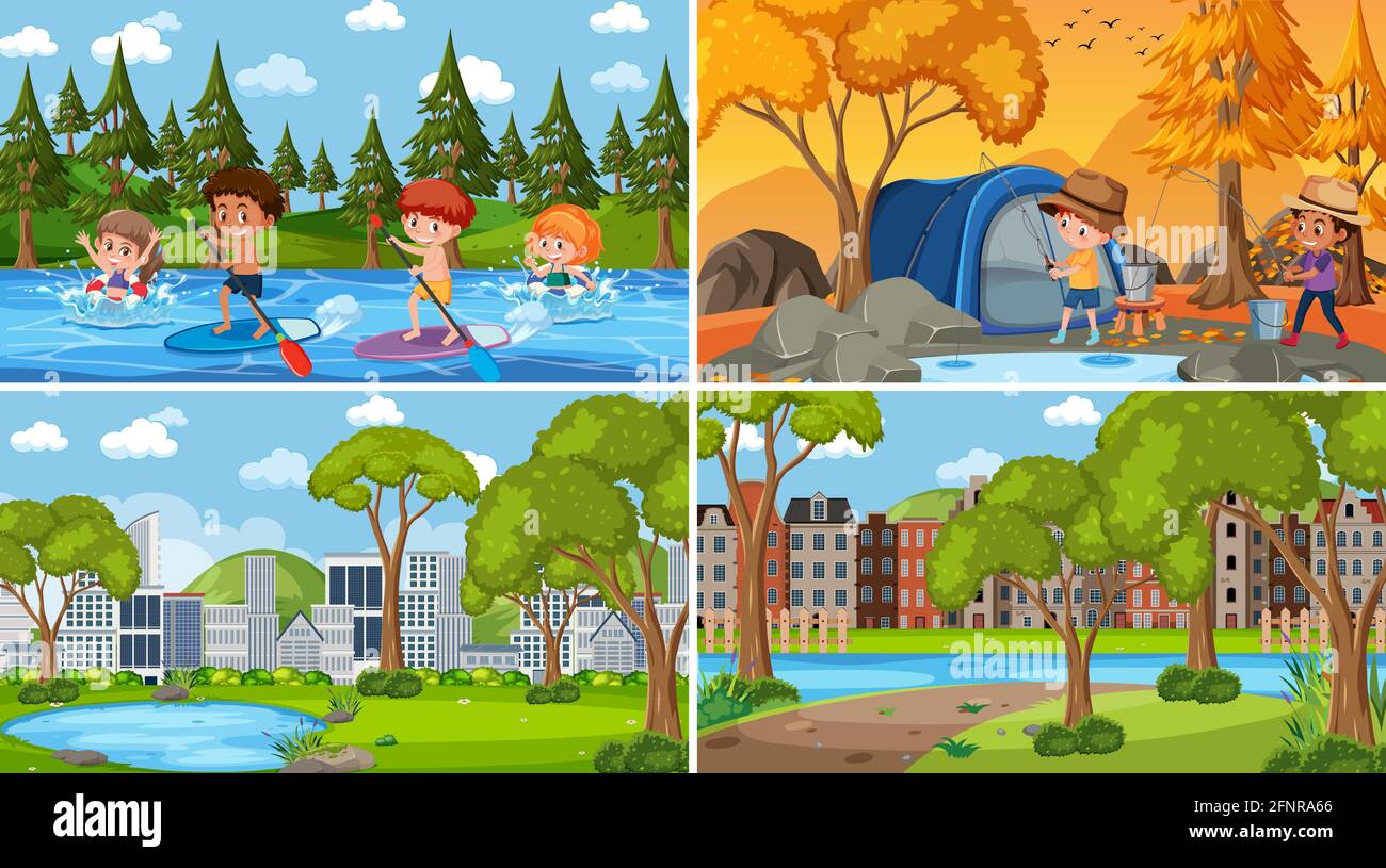 Illustrazione di scene di sfondo di natura diversa Illustrazione Vettoriale