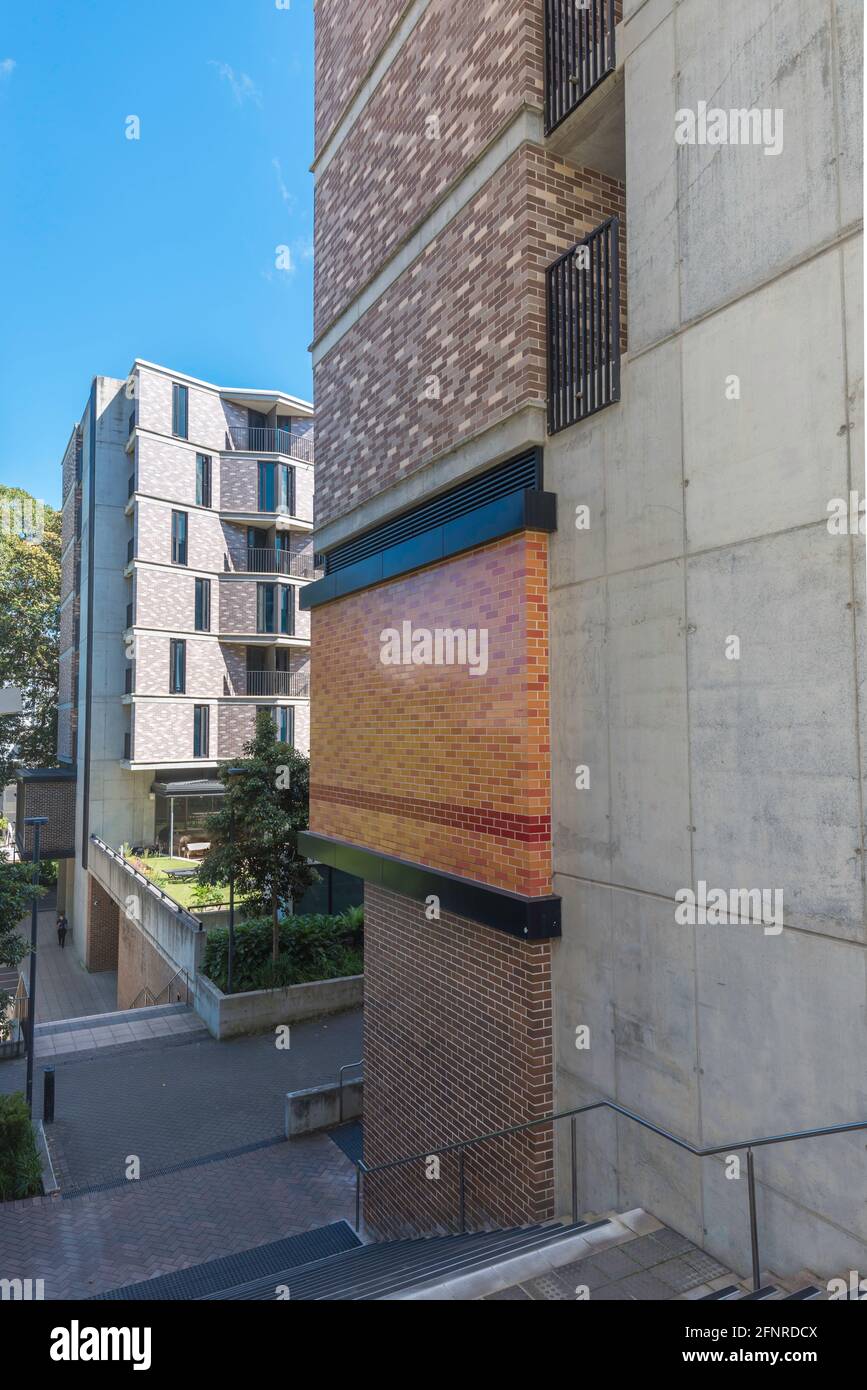 Il muto muratore del premiato Goldstein College (alloggi per studenti) del 2014, progettato da Bates Smart Architects a Sydney Australia Foto Stock