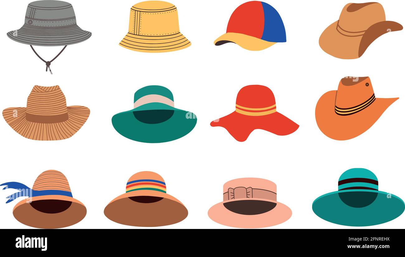 Un set di cappelli estivi da donna. Cappelli estivi e primaverili.  Illustrazione piatta vettoriale Immagine e Vettoriale - Alamy