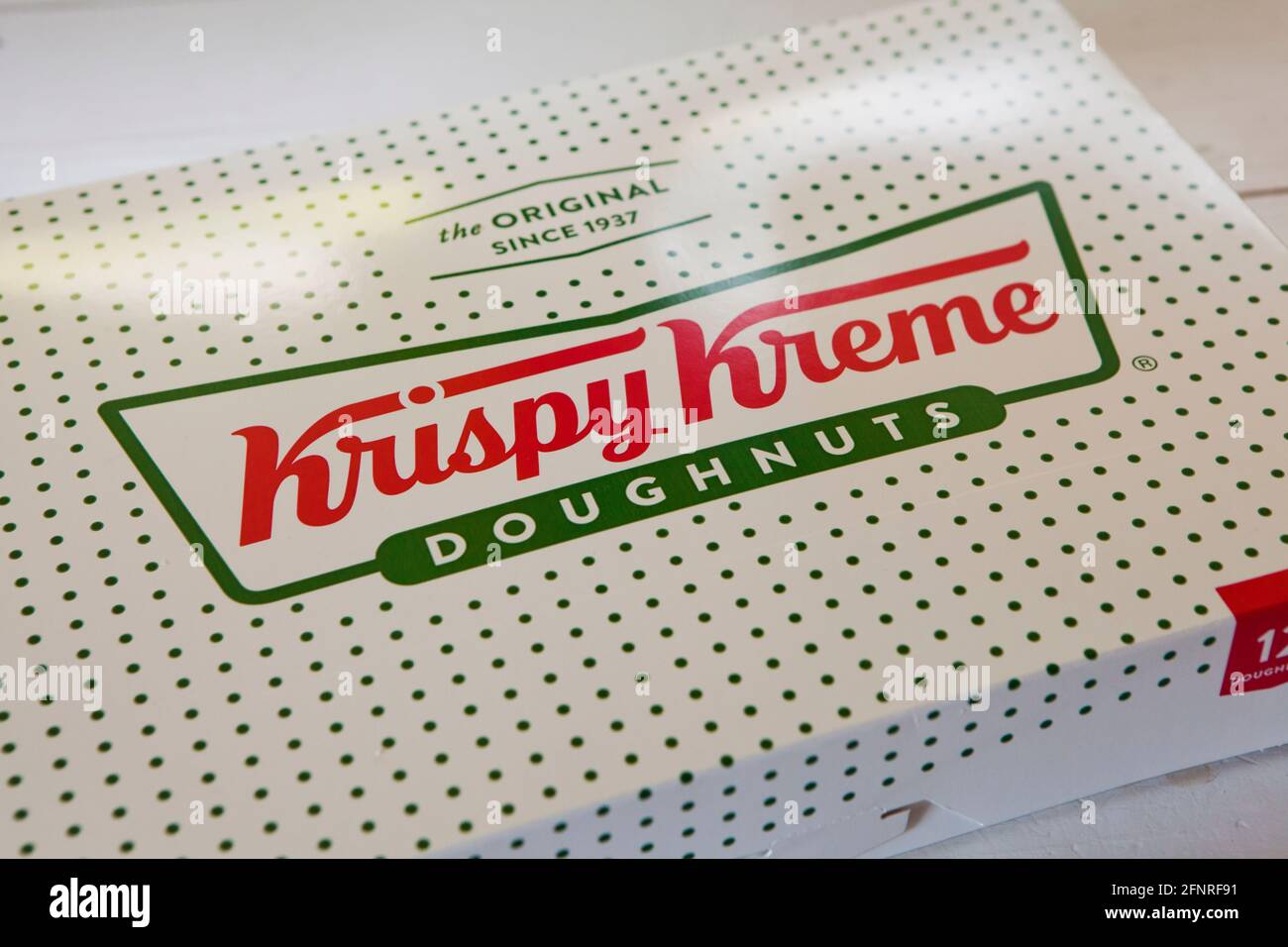 Scatola di dozzine di ciambelle Krispy Kreme - USA Foto Stock