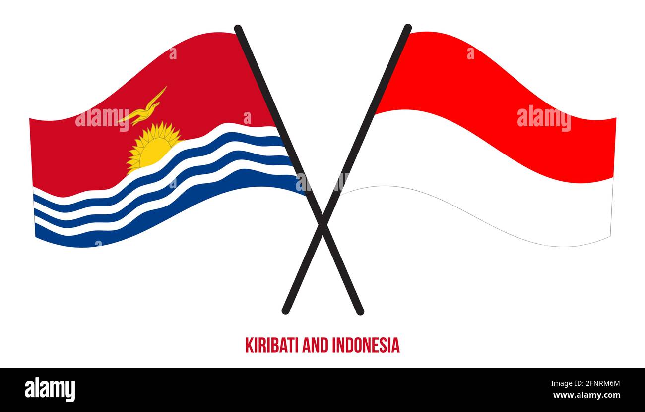 Kiribati e Indonesia Bandiere incrociate e ondulate stile piatto. Proporzione ufficiale. Colori corretti. Illustrazione Vettoriale