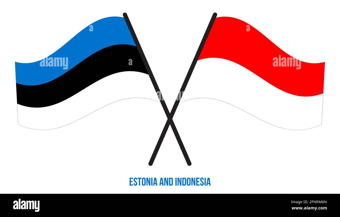 Estonia e Indonesia Bandiere incrociate e ondulate stile piatto. Proporzione ufficiale. Colori corretti. Illustrazione Vettoriale