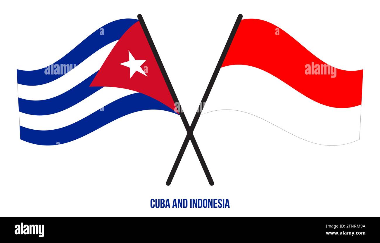 Cuba e Indonesia Bandiere incrociate e ondeggianti stile piatto. Proporzione ufficiale. Colori corretti. Illustrazione Vettoriale
