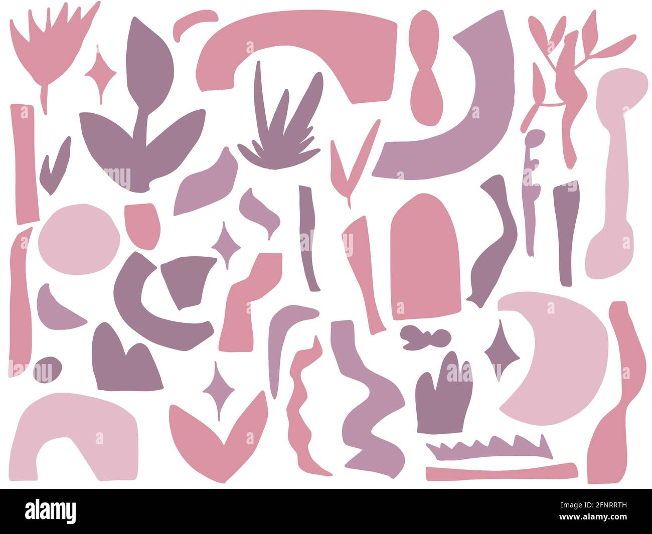 Forme astratte di doodle. Oggetti geometrici disegnati a mano contemporanei, design alla moda, stile mega-set di scrimble boho. Illustrazione vettoriale. Foto Stock