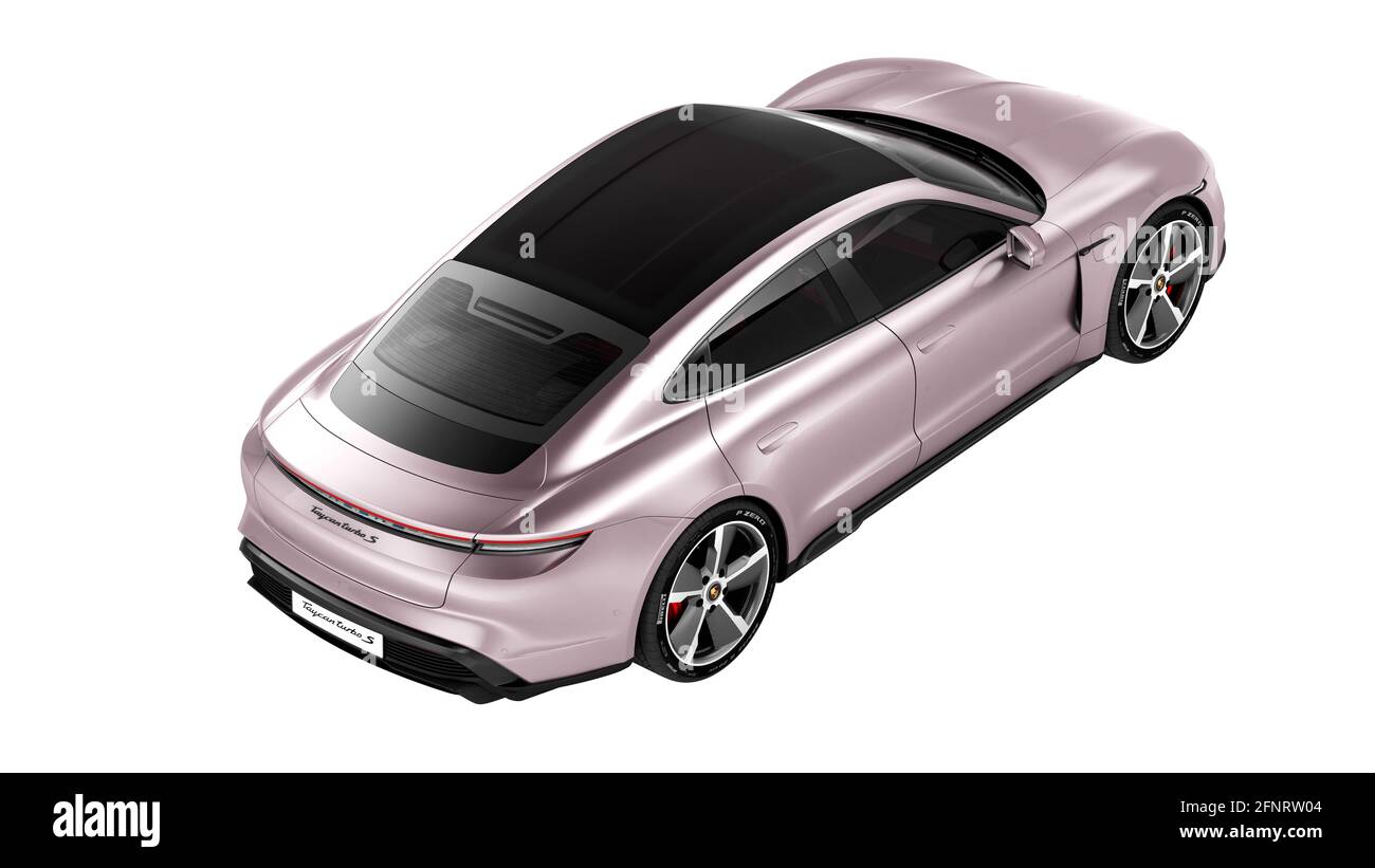 auto sportiva elettrica porsche taycan con rendering interno in 3d. Foto Stock