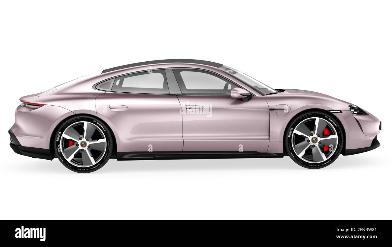 auto sportiva elettrica porsche taycan con rendering interno in 3d. Foto Stock