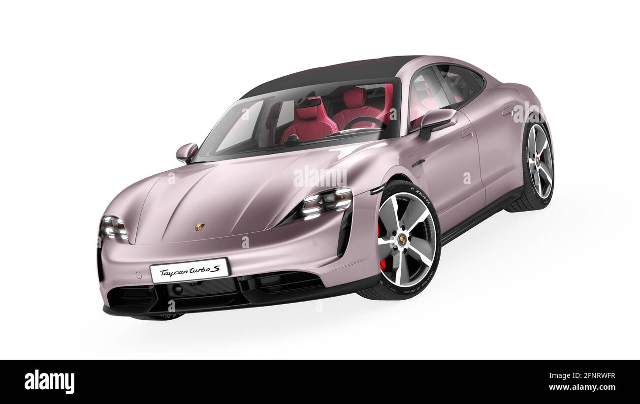 auto sportiva elettrica porsche taycan con rendering interno in 3d. Foto Stock