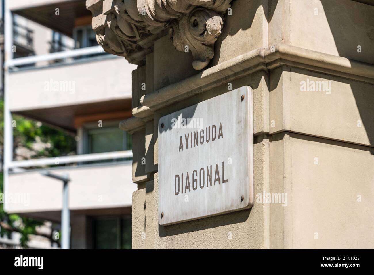 Famous Diagonal Avenue Sign in Barcelona, Spain Foto Stock
