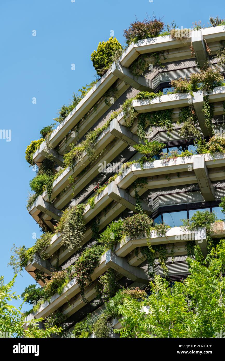 Green Building Facade Dettagli in Barcelona, Spain Foto Stock